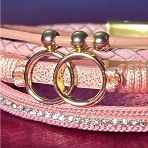 Boho Pink Leather Wrap Bracelet for Women Multi-strand Magnetic Clasp